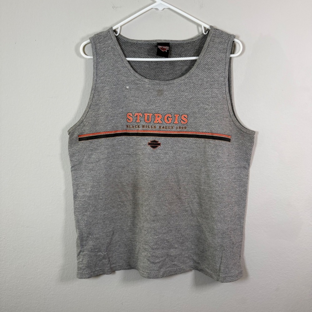 Harley Davidson Mens Sturgis 1999 Black Hills Rally Tank Top Shirt Gray L
